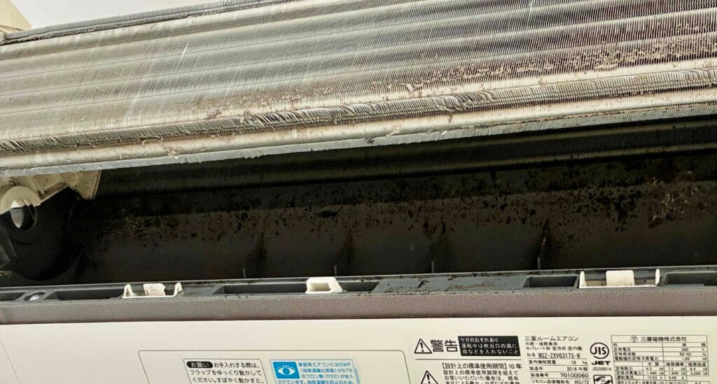 おそうじ本舗の完全分解洗浄・クリーニング前のエアコンの汚れ